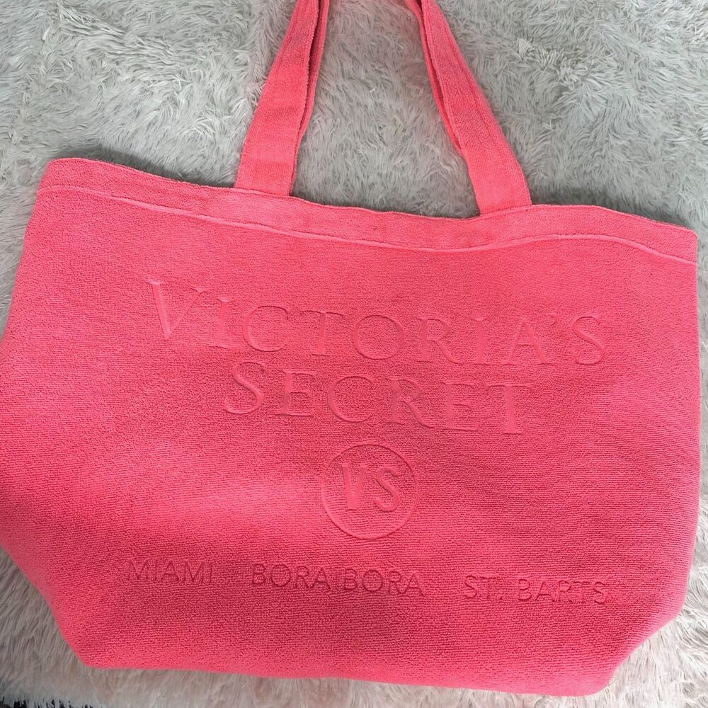 Victoria Secret Bright Hot Pink Terrycloth Beach Large Tote Bag